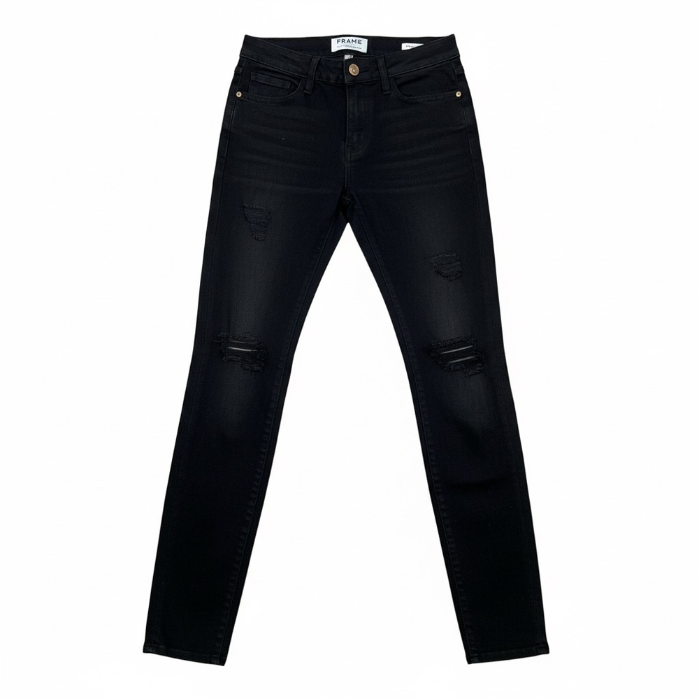 FRAME Le Skinny de Jeanne Black Distressed Jeans Size 26